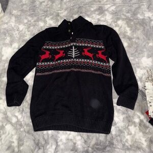 Boys Sonoma Black Zip-Up Sweater with Red and White Pattern